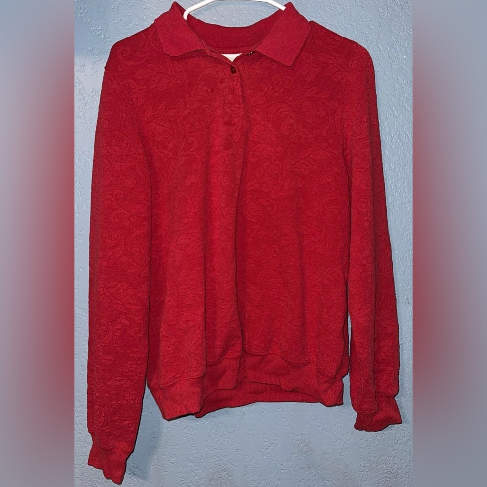Alfred Dunner Red Long-Sleeve Polo Sweater